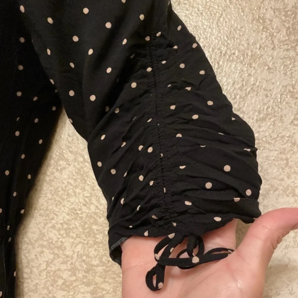 Express Black Midi Dress with Beige Polka Dots